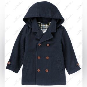 Janie And Jack Boys Size 6-12 Months Hooded Peacoat Jacket Cotton Twill Navy